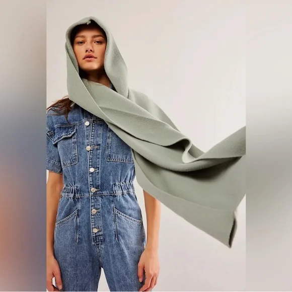 NWT FREE PEOPLE All For You Hooded Scarf In tan/beige/mushroom•extra long &wide - Picture 9 of 16